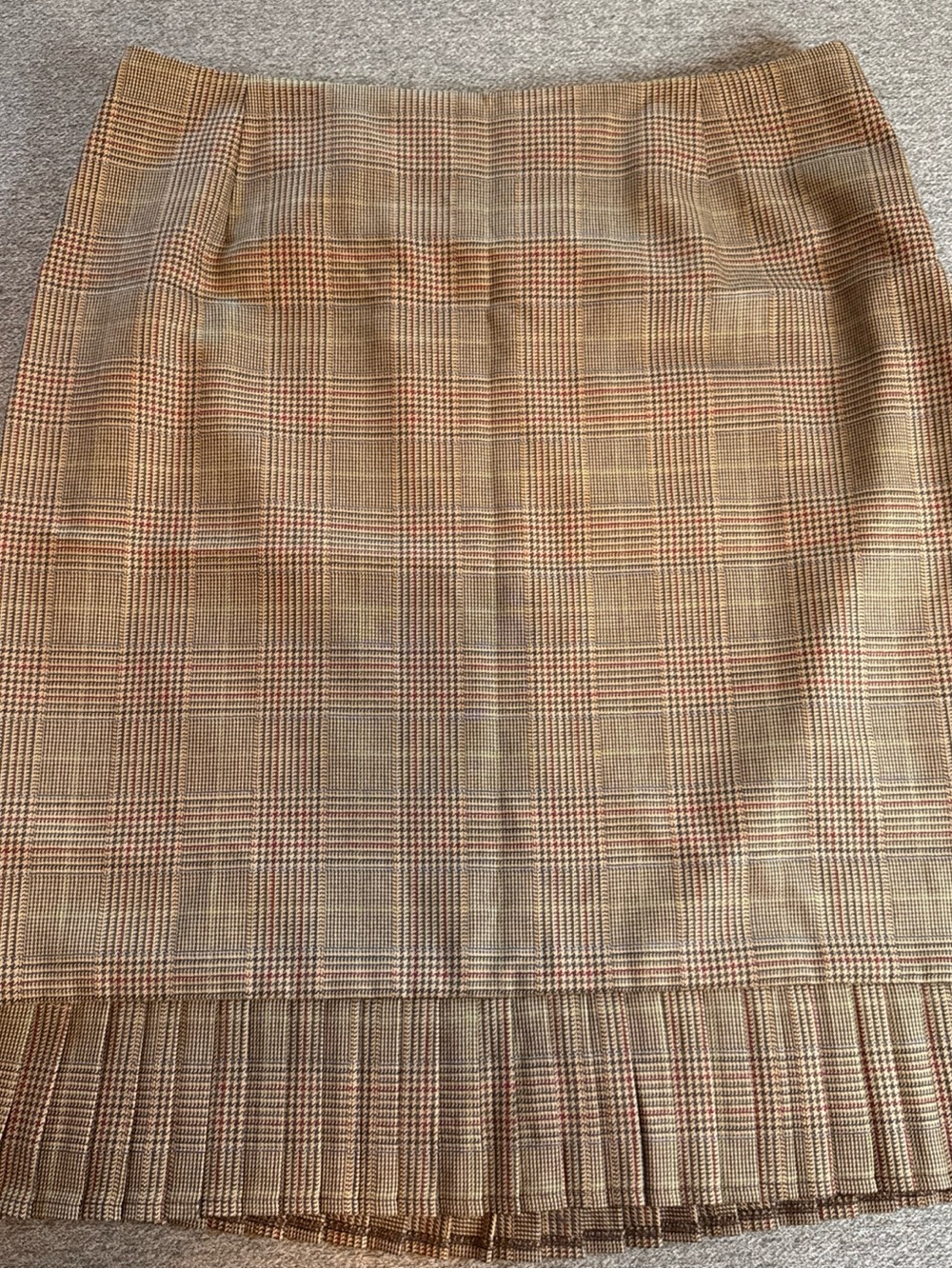 Pendleton Camel Plaid Pencil Skirt with Pleated Hem Virgin Wool